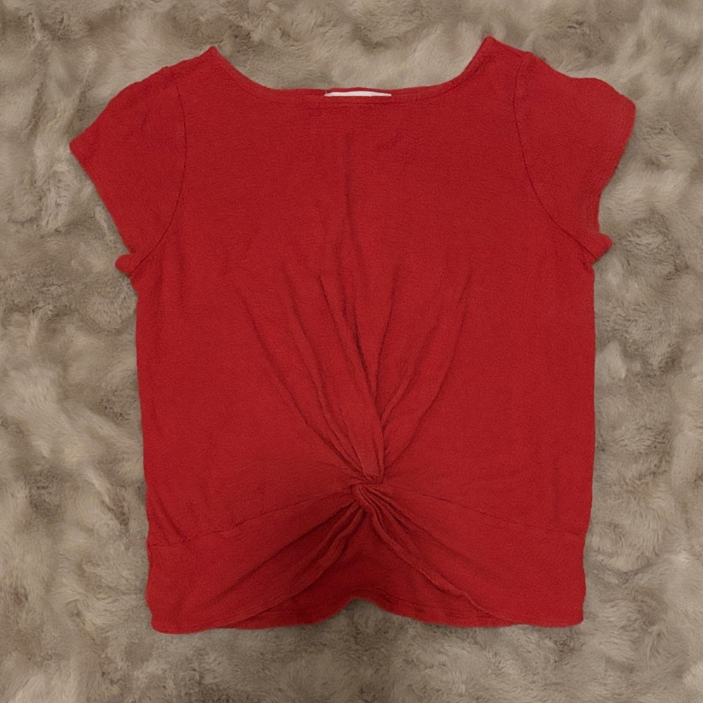 LOFT Red Twist Front Short Sleeve Tee